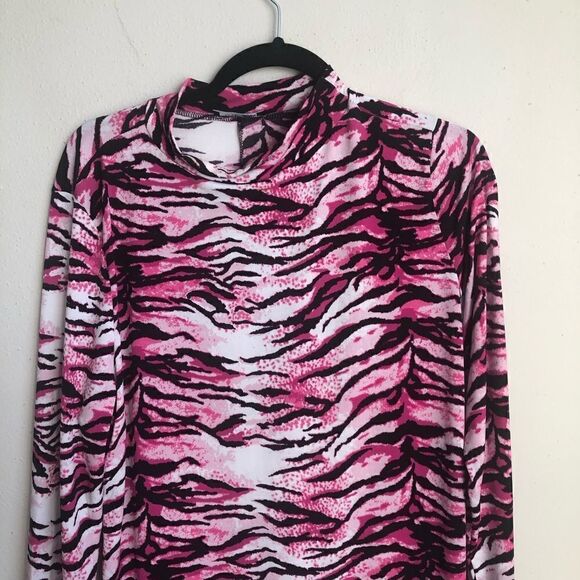 FASHION NOVA September Pink Zebra Tiger Mock Neck Mini Dress - Picture 5 of 10